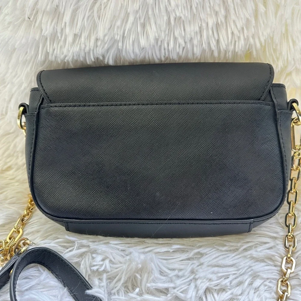 Tory Burch Black Saffiano Leather Mini Crossbody Clutch Convertible Chain Bag